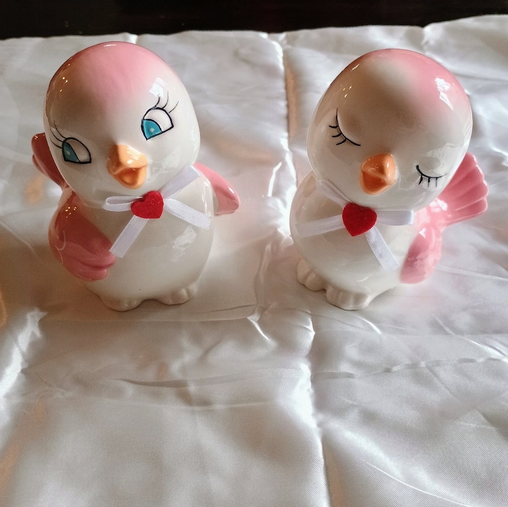 Pink and White Bird Figurines